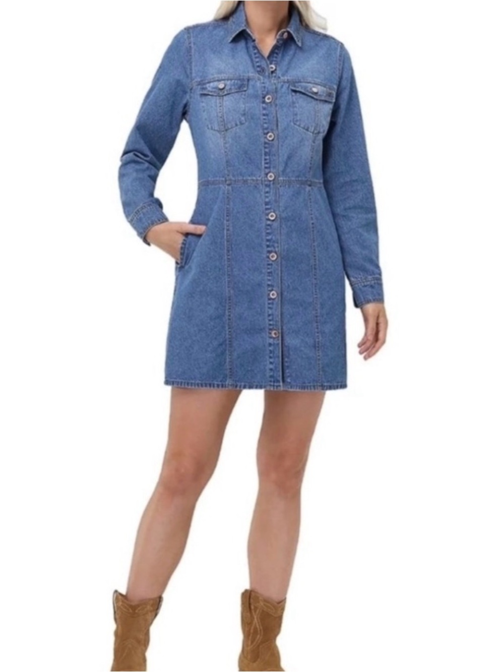Frye Blue Denim Long Sleeve Shirt Dress